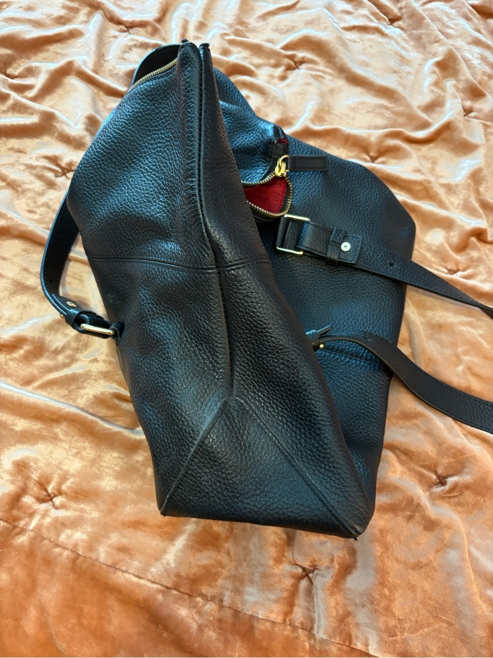 L.L. Bean Black Pebble Leather Shoulder Tote with Gold Plate - Picture 6 of 16